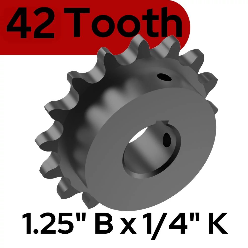 Sprocket 50B42T 1.25 In Bore 1/4 KW 2 SS