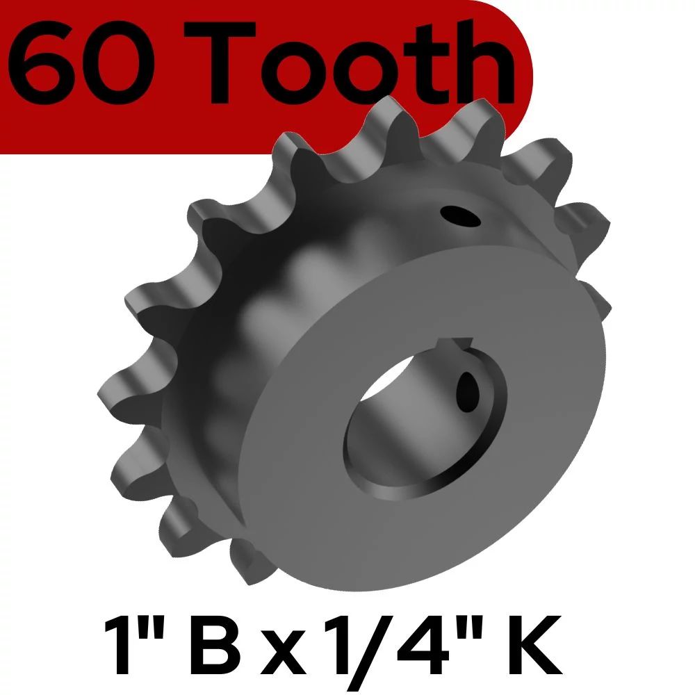 Sprocket 50B60T 1 In Bore 1/4 KW 2 SS